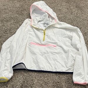 New Balance White Raincoat with Pink and Yellow Accents